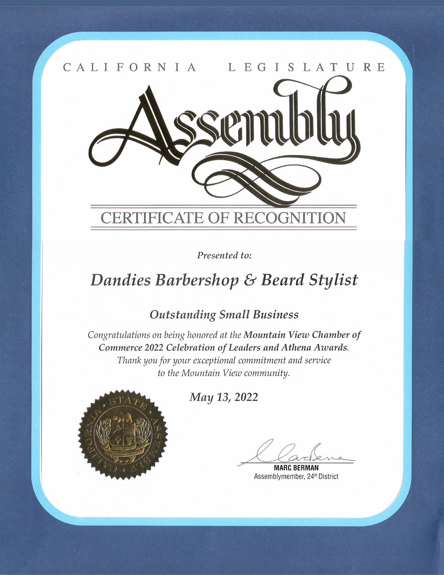 Outstanding Small Business: Dandies Barbershop & Beard Stylist Mountain View, CA 94041